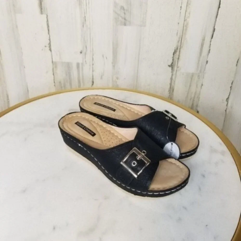 GC Good Choice Shoes JUSTINA WEDGE SANDAL Black Wedge